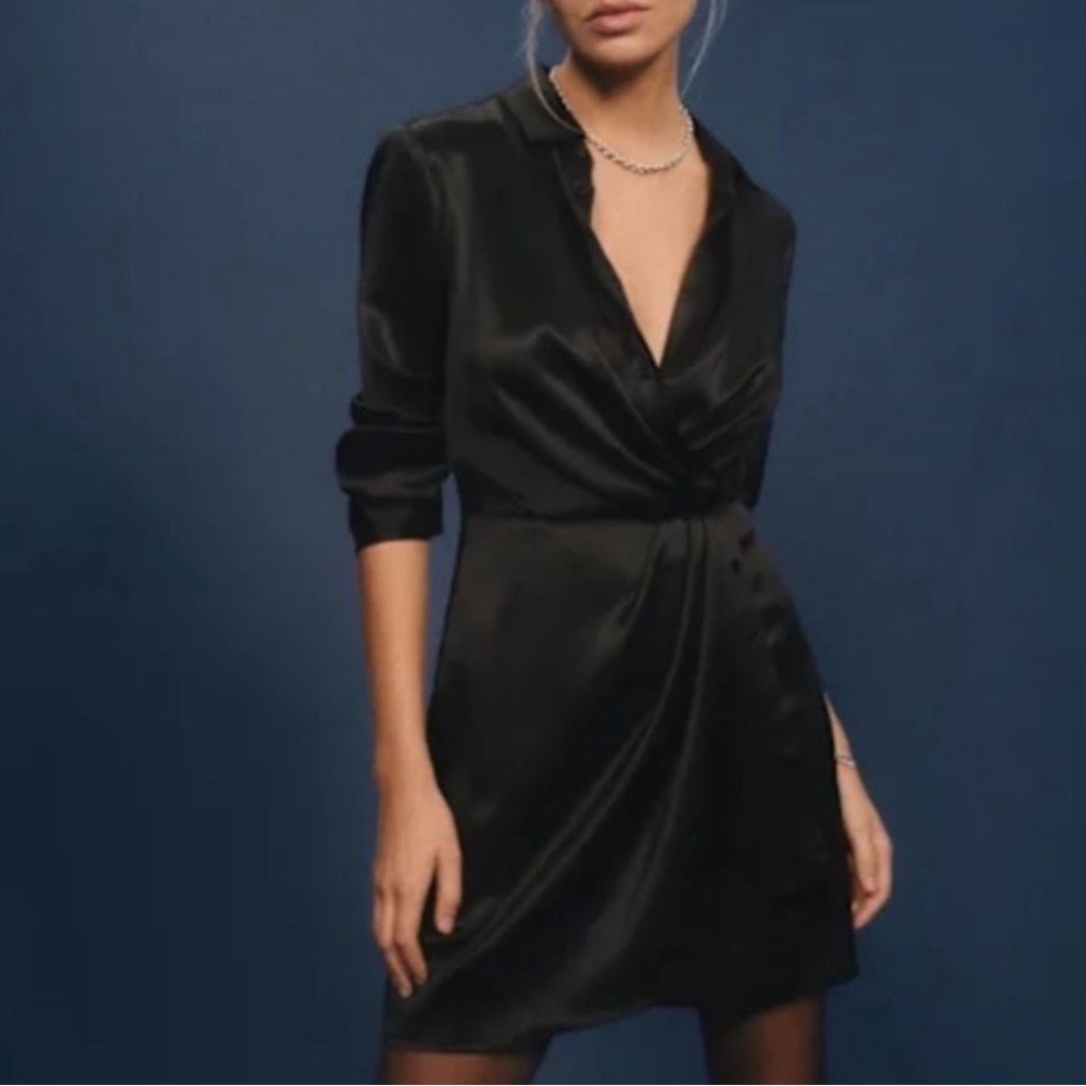 Reformation Black Satin Dress